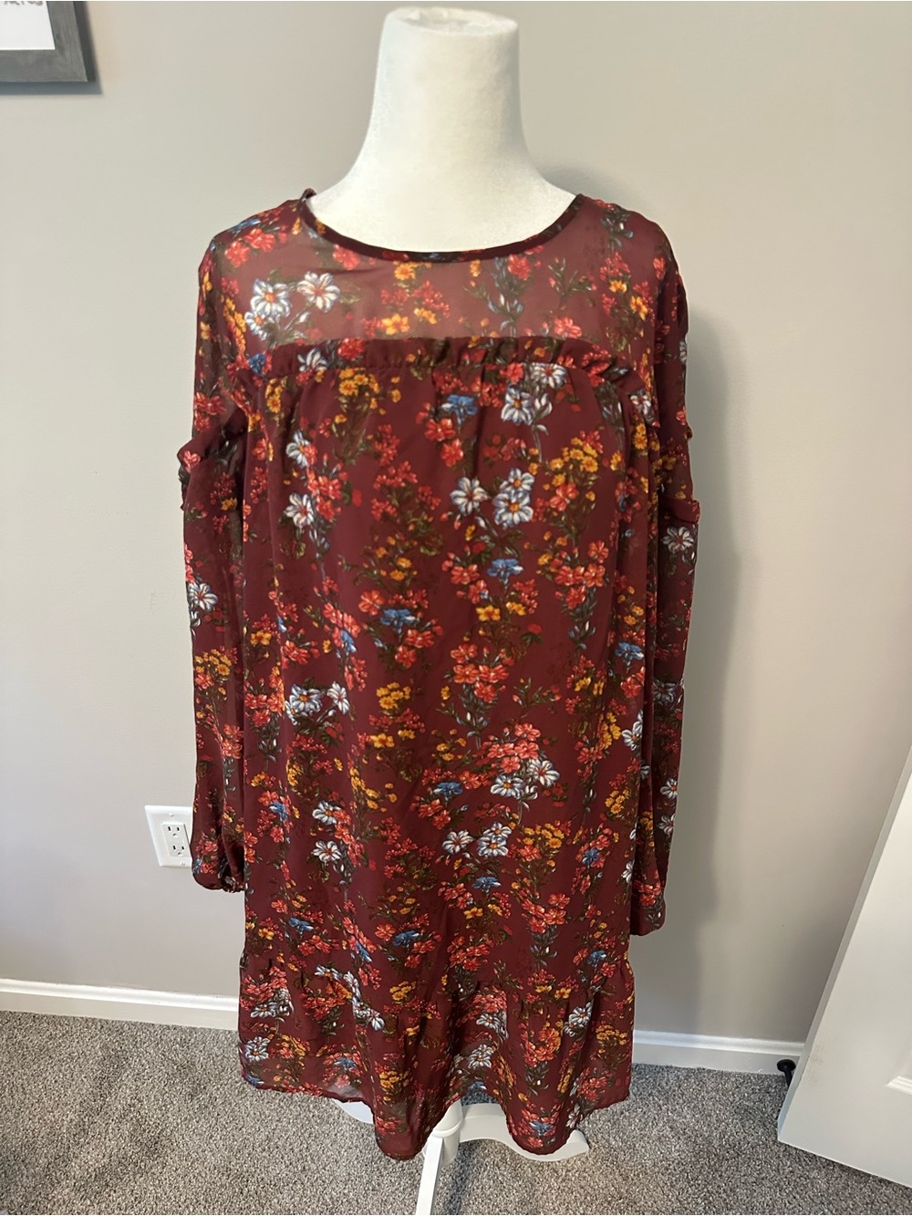 Time and Tru Burgundy Floral Shift Dress